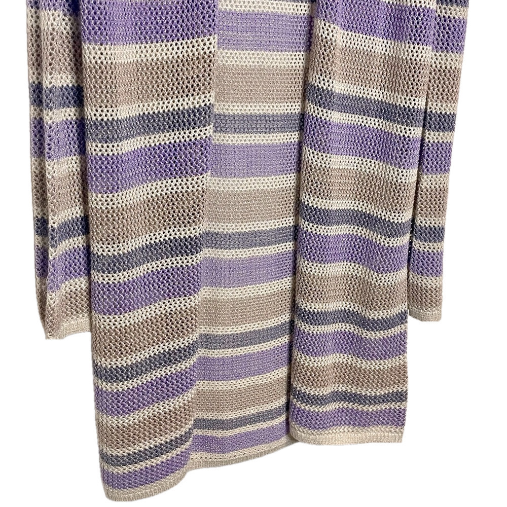 L’AGENCE Koi Striped Metallic Open-Knit Longline Cardigan NWT Large Duster - Picture 11 of 11